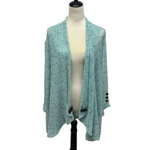 Artsy Open Knit‎ Aqua Cardigan 1X Coastal Boho Mesh Textured Button Resort Layer